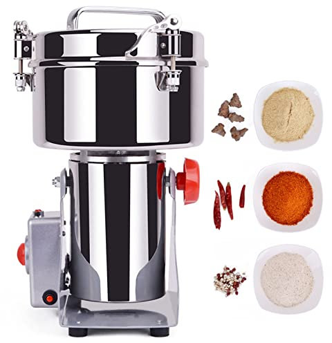 1500G Elektrische Getreidemühle Rostfreier Stahl Kräutermühle Gewürz-Müsli-Pulverisierer Swing-Typ 3-Klingen-Timing-Schleifer Zum Mahlen Von Getreide, Wurzeln, Olibanum, Kaffee, Pfeffer, Gewürzen