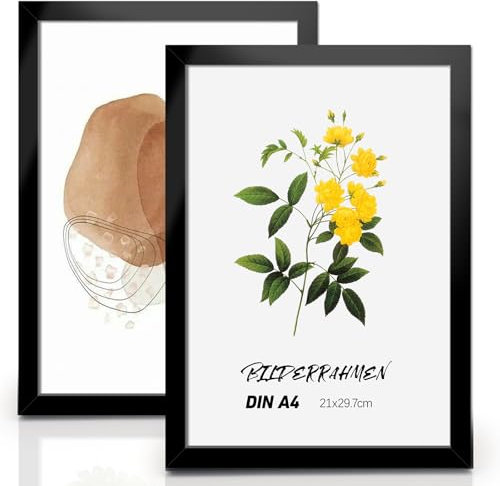 Lot de 2 Cadres Photo A4 Noirs - 21 x 29,7 cm - Plexiglas Incassable - Cadre a4 Moderne - Matériau PVC - Cadre Adapté pour Photos, Affiches, Dessins d'enfants, œuvres d'art, Expositions