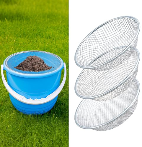 Tioncy 3 Pcs Soil Sifter Fits 5-Gallon Buckets for Gardening Sand Rock Compost Sifter Dirt Sieve Sifting Pan Gardening Sand Sawdust Gravel Rocks(1/8'' 1/4'' 3/8'' Aperture)
