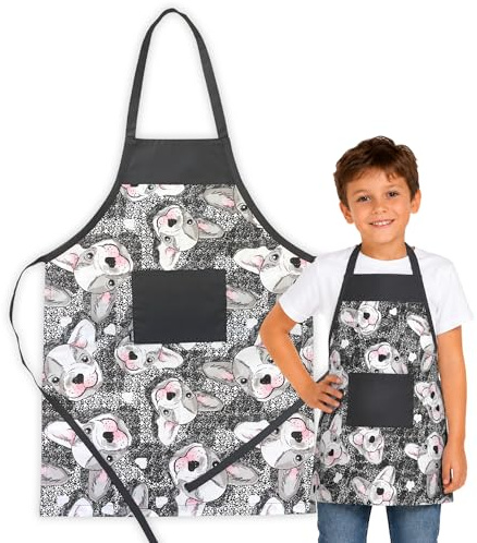 HOUSE ART LIFE Kinderschürze mit Tasche - Baumwoll Kochschürze für Jungen und Mädchen 7-10 Jahre, ideal zum Malen Kochen Backen Spielen, Geschenk für Kinder, Viele bunte Muster