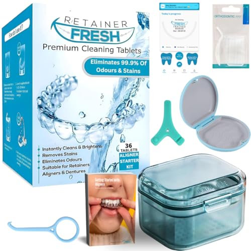 Retainer Cleaning Tablets 1 Month, Retainer Box, Retainer Case, Ortho Wax, Aligner Chewies, Aligner Removal Tool, Fresh Tracked App Braces Cleaning Kit