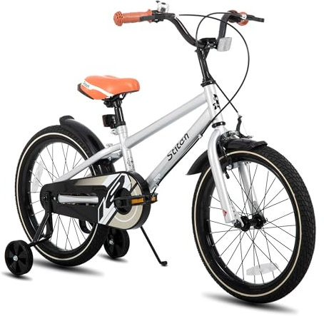 STITCH 18 Zoll Kinderfahrrad für 5-8 jährige Jungen, 18 Zoll Fahrrad für Jungen mit Stützräder, Silber