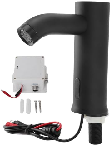 Wasserhahn mit Automatischem Bewegungssensor, Batteriebetrieben, Vertikaler, Berührungsloser Waschbecken-Wasserhahn mit Infrarot-Sensor für Badezimmer, Küche, Schwarz