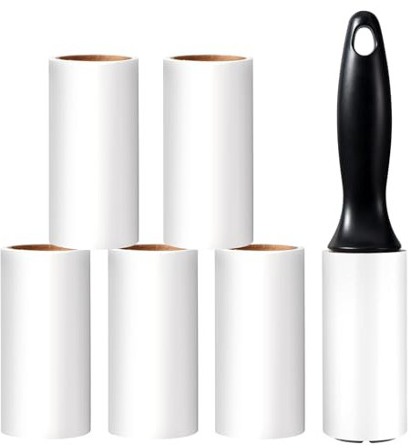 Vinabo lint Roller, Pet Hair Roller, 1 Handle + 6 Refills, Adhesive Lint Roller for Clothes, Hair, Sofa, Bed, Cat and Dog Hair - 60/Roll