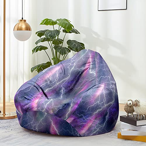 Highdi Sitzsack für Erwachsene Ohne Füllung Indoor Outdoor Sitzkissen Waschbarer Weicher Flauschiger Sofabettbezug Gartenkissen Bodenkissen für Wohnzimmer (80x90cm,lila Blitz)