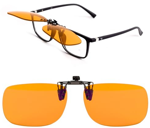 NOBLUE - Blaulichtfilter Brille Herren & Damen - Blaulicht Brille für Abend - Orange Computerbrille mit Blaufilter, 100% Blaulichtschutz bei Gaming, Computerarbeit (Aufsatz)