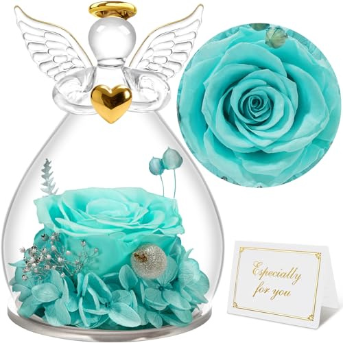 Sunia Rosa Eterna Regalo Donna, Rosa Stabilizzata con Figurine Angelo Regalo Mamma, Angelo Custode Regalo Donna Compleanno, Regali per Lei, Regalo Mamma Nonna Natale San Valentino Festa della Mamma
