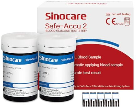 Sinocare Safe-Accu2 Strisce Glicemia senza Puntura, Contiene 50 Strisce Solo per il Glucometro Safe-Accu2