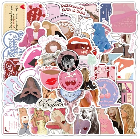 50 Pack Sabrina Stickers, Pop Singer Waterproof Sticker, Personalized Sticker Cute Trendy Music Stickers for Kindle, Water Bottles, Book, Skateboard, Laptop, Guitar, Suitcase (Pink-A)