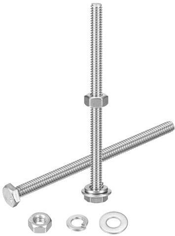 sourcing map 10 Set Sechskantmuttern und Schrauben Sortiment Kit, 304 Edelstahl 1/4-20 Zoll Sechskantschrauben mit 1/4 Zoll Muttern und Unterlegscheiben für Bau, Maschinenherstellung