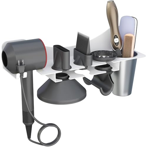 Lifewit Föhn Halterung Wand Haartrockner, föhnhalterung ohne bohren mit Steckerhalter und Aufbewahrung für Badezimmer/Barbershop, Selbstklebend Fönhalterung für Dyson föhn, Weiß