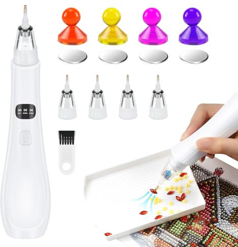 Liamostee Eektrischer Diamond Paint Stift - Vakuum Diamond Painting Zubehör, Diamantmalerei Zubehör, 4 Ersatzkopf – 3 einstellbare Saugstufen, Diamond Painting Stift Langlebig und Stabil