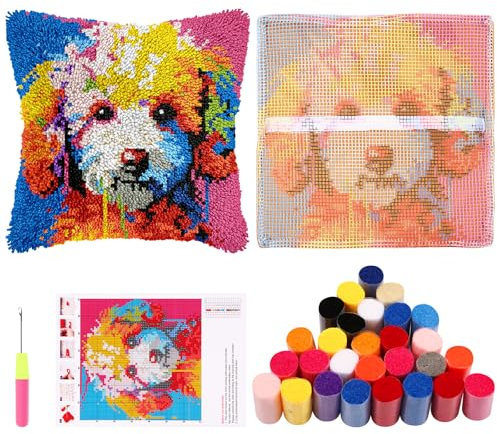 Guniata Juego de cojines de nudos para adultos, 43 cm, juego de fundas de almohada de anudado con hilo de ganchillo, funda de almohada hecha a mano, trabajo de aguja para decoración de sofá (perro)