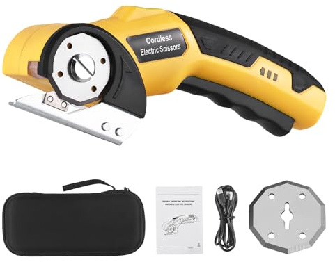 Weytoll Cardboard Cutter, 4V Cordless Electric Scissors with Safety Lock & LED Light Electric Circular Shears for Leather Carpet Plastic Cutting Sewing Crafting Project