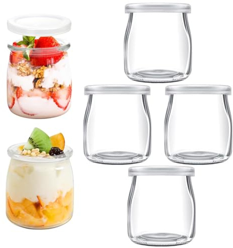 MITUMORMOR 6er Joghurtgläser mit Deckel, 200 ml Gläser Durchsichtige Dessertgläser Glas, Marmeladengläser, Klein Joghurtgläser, Mehrzweck Nachtisch Gläser für Joghurt,Nachtisch,Pudding