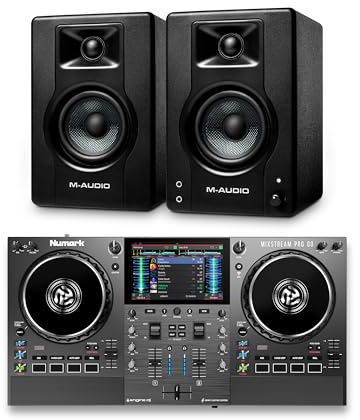 Numark Mixstream Pro Go DJ Controller and M-AUDIO BX3 Pair Studio Monitors for Studio Recording, Music Production, Podcasting, Streaming