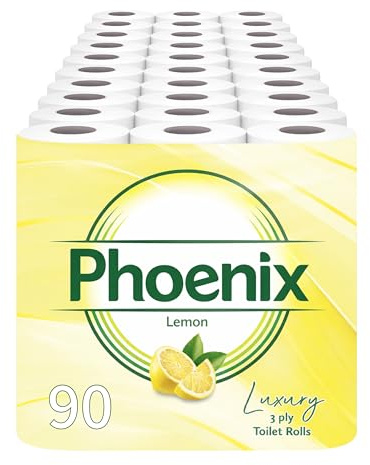 Phoenix Toilet Rolls – 90 Pack | 3 Ply Lemon Scented Toilet Paper | Bulk Buy, Soft, Quilted, Sustainably Sourced, Eco- Friendly Luxury Bathroom Tissue