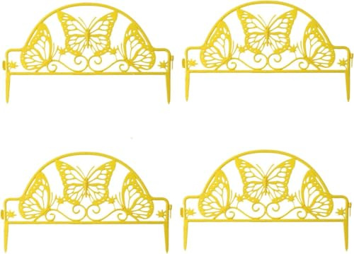 Recinzione per bordi del prato, confezione da 10 pezzi, in plastica, effetto legno, per giardino, decorazione ornamentale, per prato, staccionata paesaggistica (giallo)