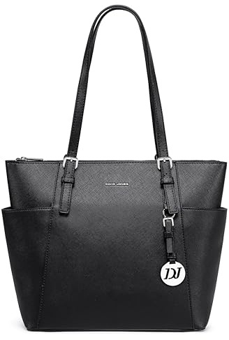 David Jones – Borsa da donna – Borsa a mano da uomo, in ecopelle, manico lungo, misura media, borsa da città elegante, Nero , 27.5 cm
