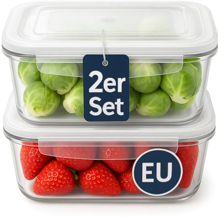 Blumixx Frischhaltebehälter, Glasbehälter mit Deckel aus Kunststoff | Küchen Organizer, Meal Prep Boxen, Frischhaltedosen | 17×12,5×5,5 cm, 600 ml | Spülmaschinen - & Mikrowellengeeignet | 2er Set