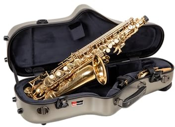 Crossrock Koffer für Altsaxophon aus Polycarbonat, TSA-Schloss, Rucksackgurte, kratzfeste Schale, Hals und Mundstück-Aufbewahrung, Champagner-Silber (CRF4050ASCS)