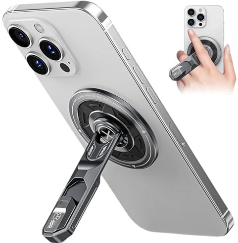VJK Phone Grip Stand compatible MagSafe, Strong Magnetic Finger Ring Holder Magnet, Fidget Toy Design, Desk Holder for Mag&safe and Smartphone, Foldable Adjustable Kickstand