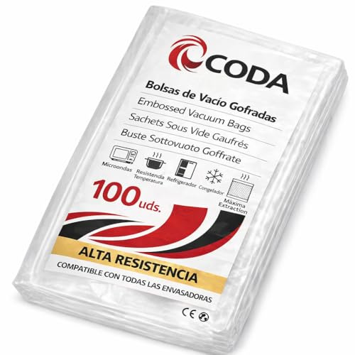 100 Bolsas 300x400 de Envasado al vacío gofradas - Envio 24 h - Alta Resistencia - Fácil envasado doméstico o profesional - Compatible con todas las Envasadoras - Bolsas reutilizables (300x400)