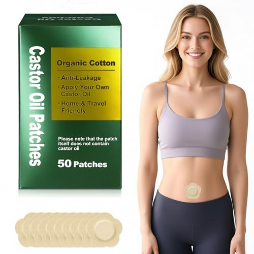 Castor Oil Patches, 50 Stück Rizinusöl-Bauchnabelpflaster, Einweg-Selbstklebepflaster & Auslaufsicher, Sauber, Atmungsaktiv Und Tragbar, Kein Waschen Erforderlich, Für Frauen und Männer(ölfrei)