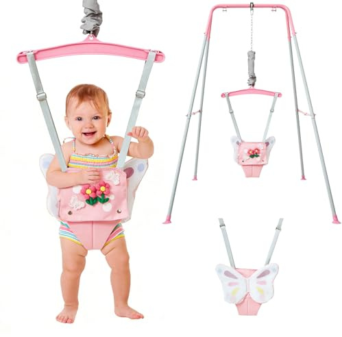 FUNLIO Sautador para bebé con soporte, fácil de armar y guardar (Mariposa Rosa)