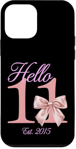 Custodia per iPhone 12 mini Hello 11 Birthday Girl Est 2015 Fiocco Rosa