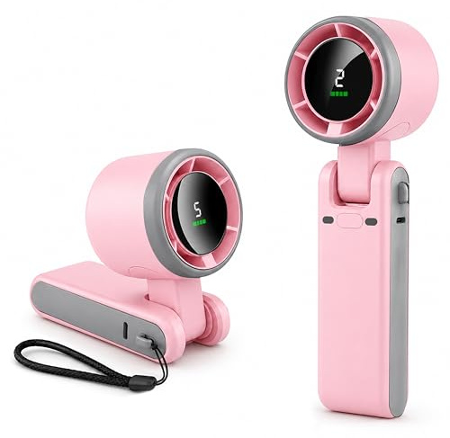 EcoNour Portable Handheld Fan - 5 Gear High Speed Rechargeable Fan - Pink | 4000mAh Rechargeable Mini Personal Hand Fan Blow Cold Air, Battery Operated Travel Essentials, for Women, Men