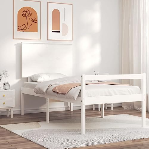Nqyjm Seniorenbett mit Kopfteil Weiß Massivholz Komfortbett Bett Senioren Seniorenbett Komforthöhe Natur Holz erhöhter