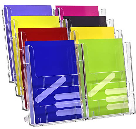 Tischprospekthalter / Flyerhalter DIN A5 Hoch / 8 Fächer / transparent | Für Flyer und Prospekte in DIN A5 Hoch (148x210mm), 23mm Fülltiefe je Fach, freistehend, transparent