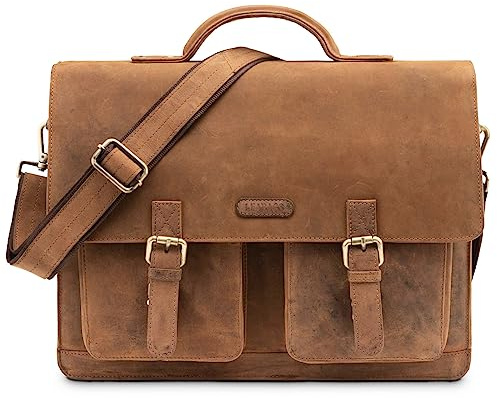 LEABAGS Leder Aktentasche Herren & Damen I Echtleder Laptoptasche bis 15 Zoll I Umhängetasche mit Schultergurt I Schultertasche I Messenger Bag I Arbeitstasche I Lehrertasche