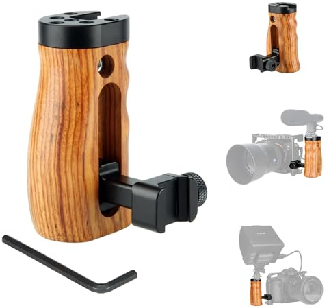 NICEYRIG NATO Side Handle Wooden Grip with Built-in Cold Shoe and Threaded Holes for Camera Cage Shoulder Mount Support Rig System