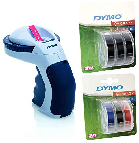 Dymo Omega Etikettenprägegerät für den Heimbedarf (Omega + 6er Etikettierband schwarz + bunt)