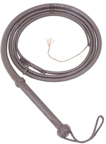 Frustino da Equitazione in Vera Pelle Bovina, Stile Indiana Jones, 2,3 m, 8 trecce Marrone Scuro