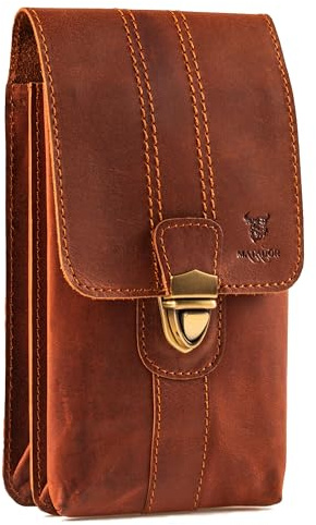 MATADOR Gürteltasche Herren Leder #Malaga XL, Geräumige Handytasche Gürtel mit Doppelfach, Elegante Gürteltasche Herren für Smartphone bis 7,5 Zoll praktisch für Alltag in Braun Vintage