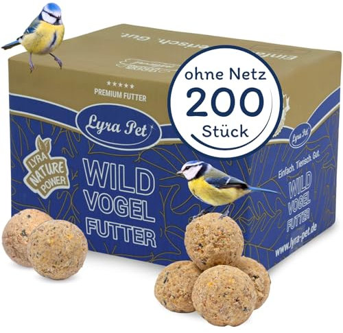 Lyra Pet® | 200 x 90 g = 18 kg Ganzjahresknödel ohne Netz | Energielieferant für Wildvögel | Meisenknödel mit Besten Zutaten | Für Körnerfresser