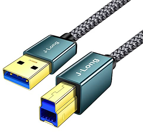J·LONG USB 3.0 A Male to B Male Cable 0.5M, Superspeed Braided USB 3.0 Type A to B Cable Compatible with Printers,Docking Station,External Hard Drivers,Scanner, Hub and More Devices (50cm)