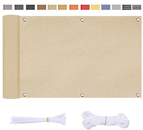 ZQFXZQF Balkon Sichtschutz Balkongeländer Patio Sichtschutzplane Balkon Sonnenschutz Reißfest UV Schutz Kabelbindern Kordel 130x700cm Beige