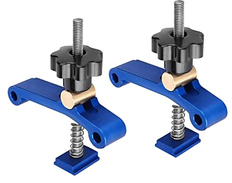 T Nuten Klemmen, Aluminiumlegierung T Schienenklemm, T Nut Schienen Schnellspanner Niederhalter, Schnellspannklemmen, T-Schienensatz Spannsatz für Holzbearbeitung (Blau 2 pcs)