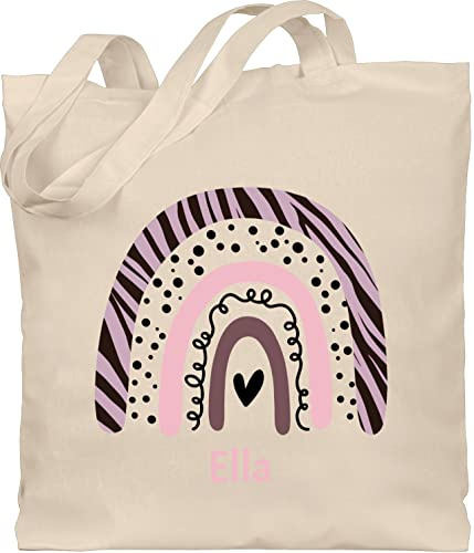 Geschenk mit Namen personalisiert by Shirtracer - Baumwolltasche - Boho - Regenbogen - pointilliert Streifen - Name