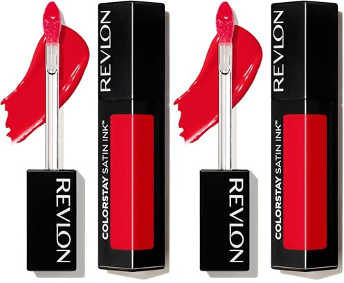 REVLON ColorStay Satin Ink, Pintalabios Líquido Permanente con Acabado Satinado, Fórmula Hidratante con Aceite de Grosella Negra, De Larga Duración, 5ml, Tono 015 Fire&Ice (Paquete de 2)