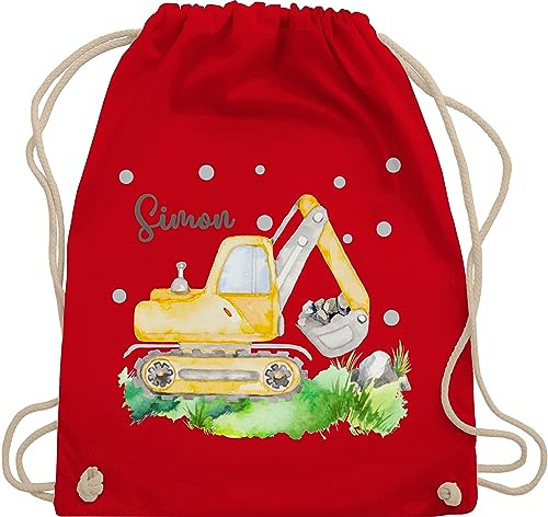Turnbeutel Rucksack - Bagger I Baggerfahrer Geschenk - Unisize - Rot - beutel kita name personalisierter sportbeutel für kindergartenkinder jungen baufahrzeug digger stoffrucksack