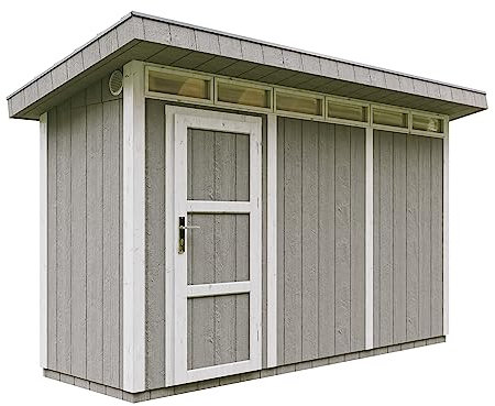 Gartenhaus Premium Qualität 4,3m² - L161xW411cm- All-Inclusive-Set mit Boden, Bitumen-Dachziegeln, Farbset- Hochwertiger Geräteschuppen aus Holzwerkstoffplatten LP Smartside - M902 Tundra Grey