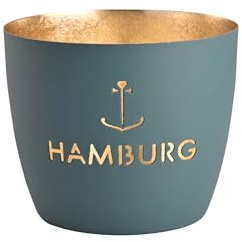 Giftcompany Windlicht Madras Hamburg Anker Eisen Höhe 8,5 cm Windsor Blue Gold