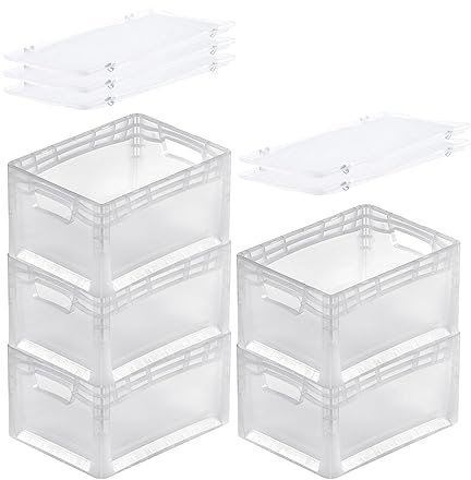 PROREGAL SuperSparSet 5x Transparenter Eurobehälter LightLine mit offenem Griff & Scharnierdeckel | HxBxT 22x30x40cm | 24 Liter | Eurobox Transportbox Transportbehälter Stapelbehälter
