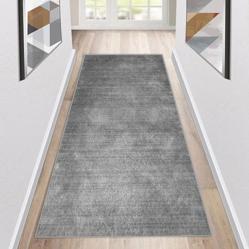 Siunwdiy Teppich Läufer Flur Küche rutschfest Waschbar Grau Teppichmatten Küchenläufer Lang Modern Korridor Teppichläufer Küchenteppich Meterware Anpassbar 40-140Cm Breit,Grau,140x200cm