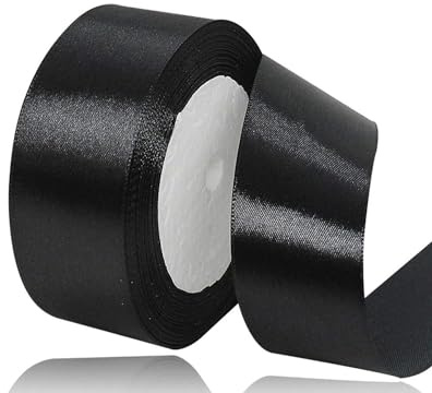 Svart satinband 40 mm, 22 meter svarta tygband för presentförpackning, hantverk, hårrosetter, sömnad, kransar, kakor, bröllopsfest och juldekoration
